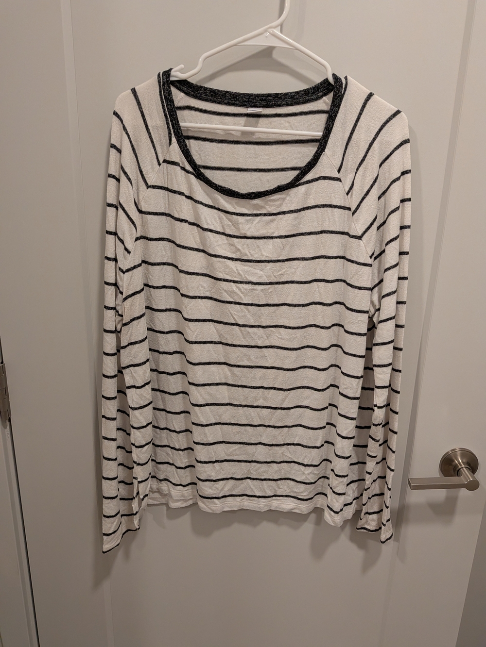 Old Navy White and Black Striped Scoop Neck Tee
